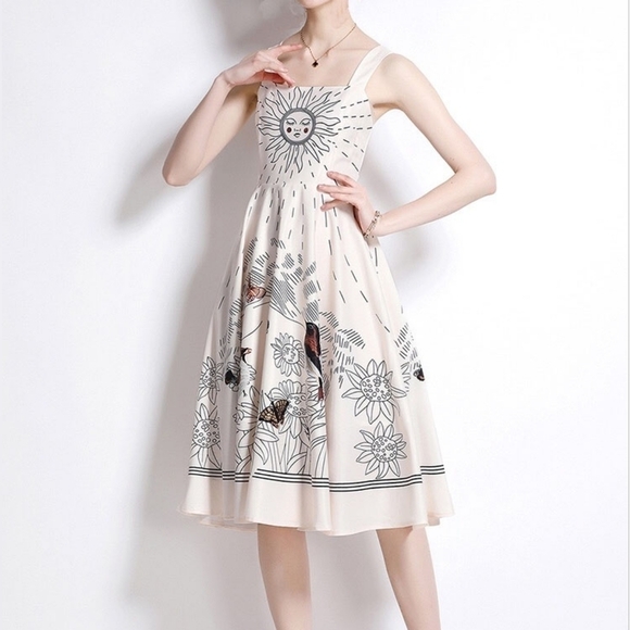 Boho Tie Spaghetti Strap Mix Print Midi Dress - Picture 3 of 5